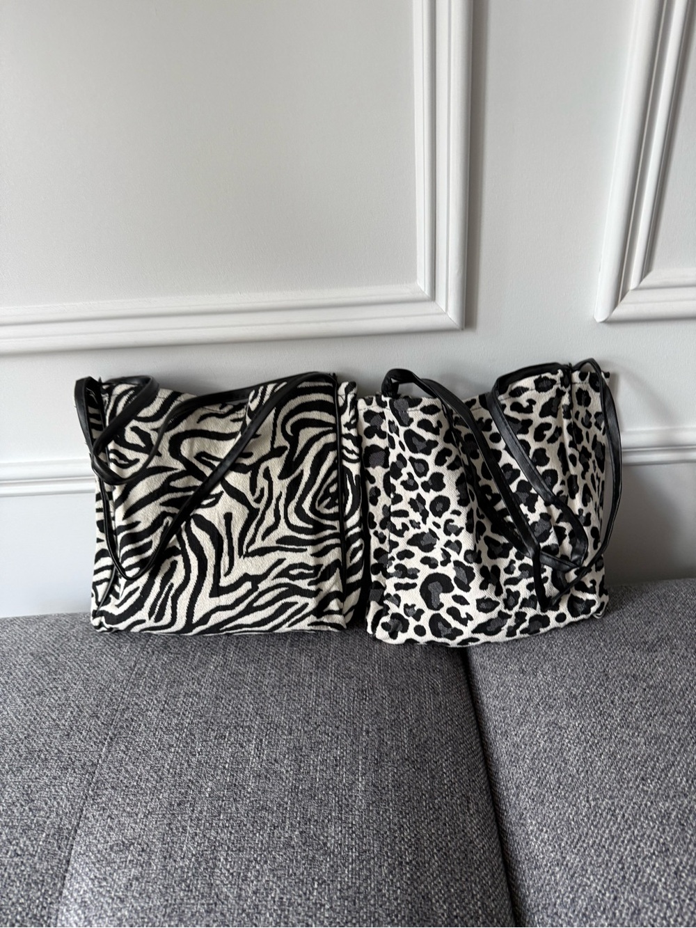 Animal Print Canvas Tote Bag bundle - Black & White